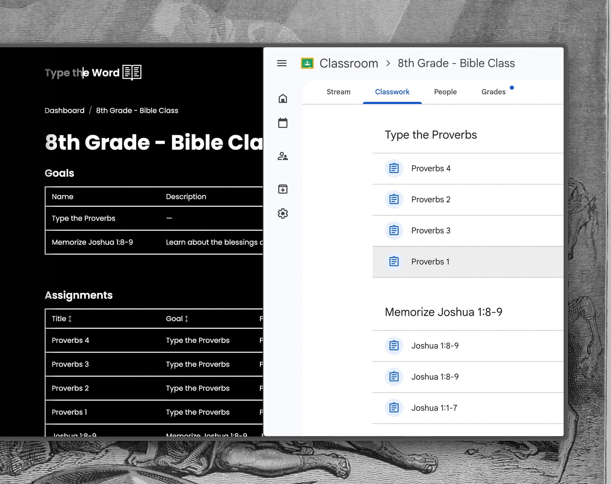 Google Classroom topic showing Type the Word assignments.