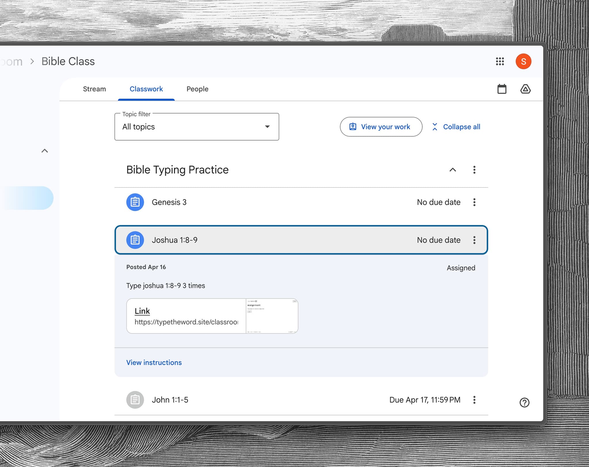 Type the Word assignments showing in Google Classroom.
