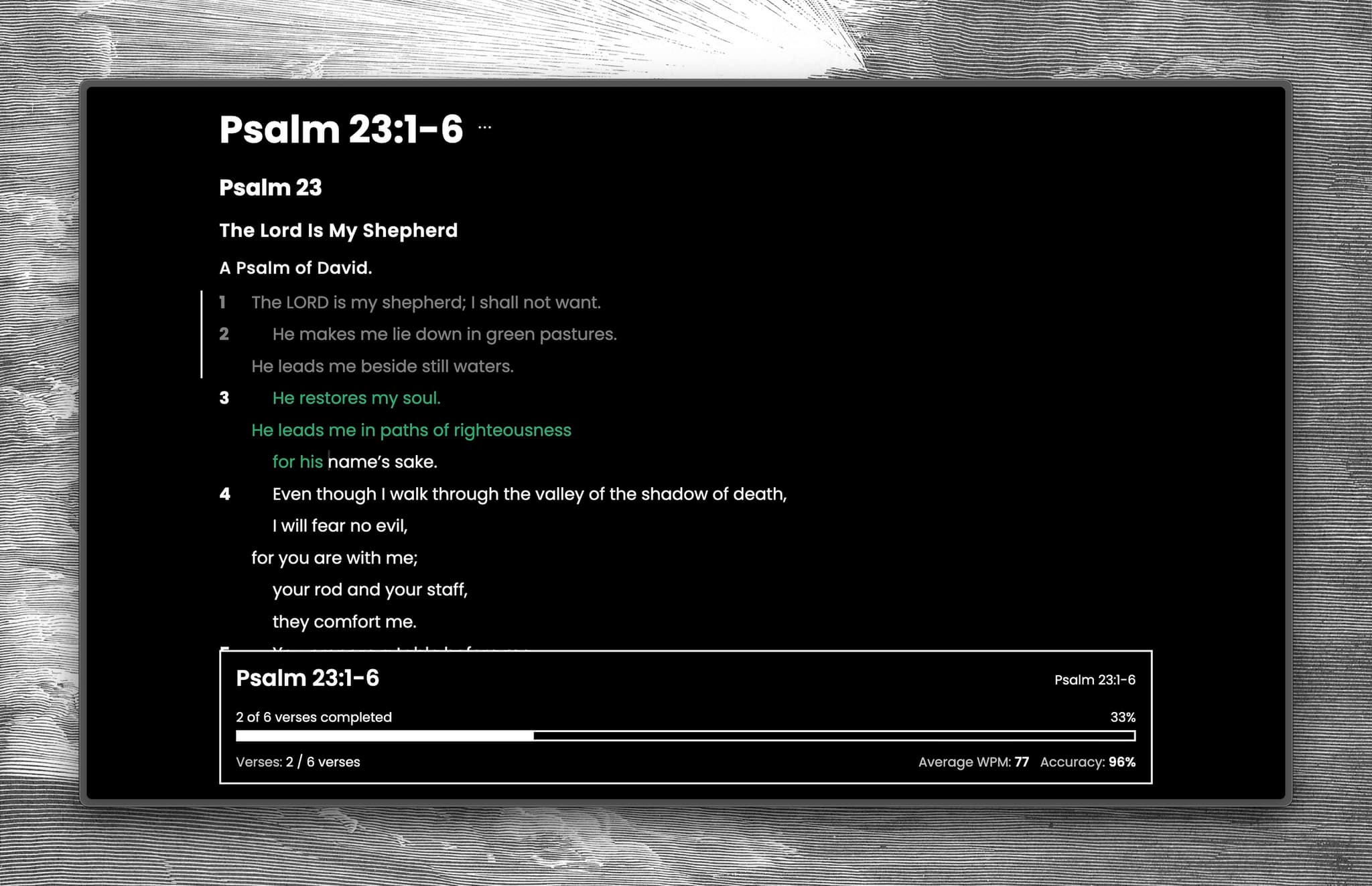Type the Word classroom dashboard for Bible typing assignments.