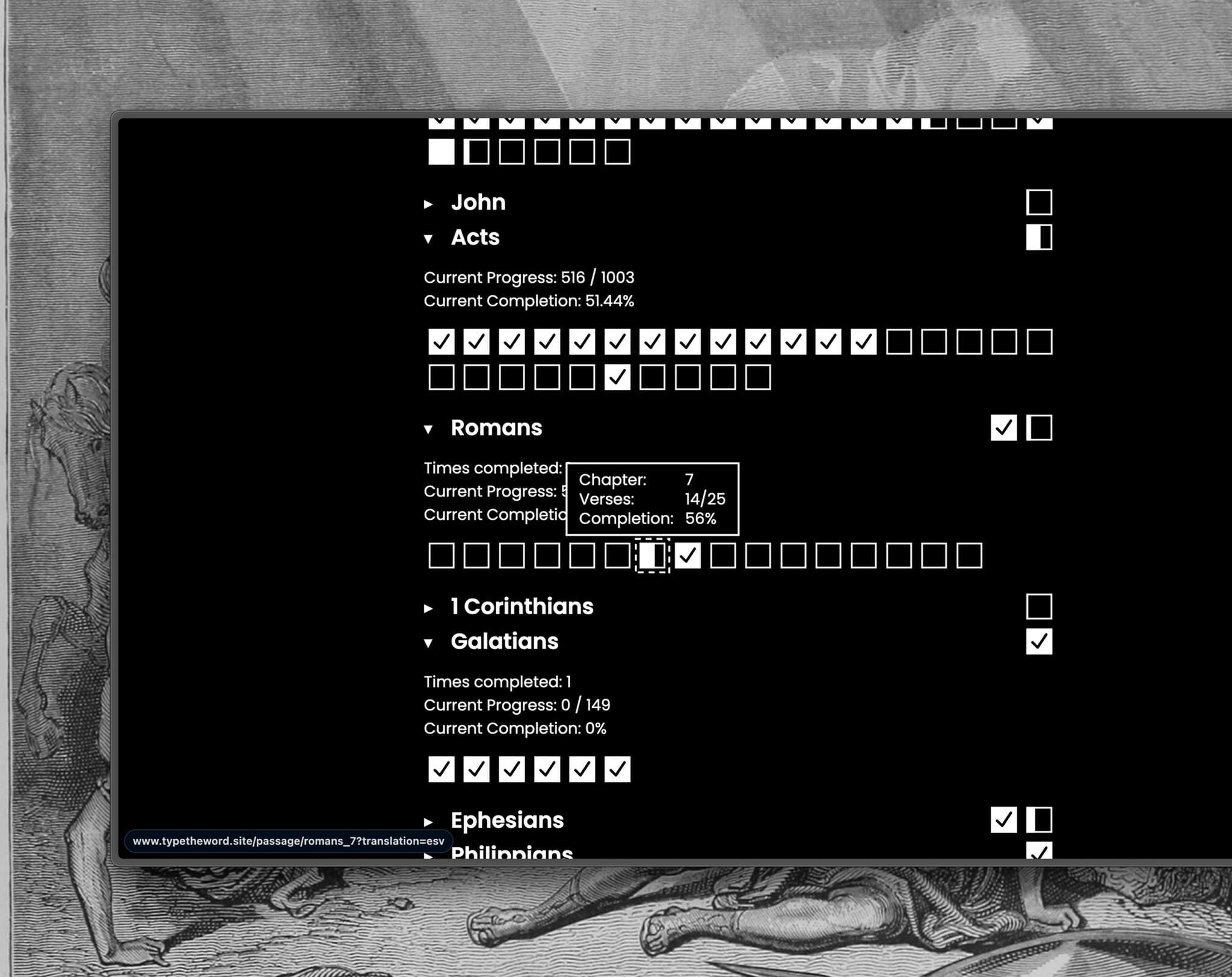 Type the Word overview page showing the user's typing history and progress.